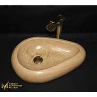 Noche Travertin Poliert Kiesel Design Mini Waschbecken - Handarbeit, 100% Naturstein, Waschbecken, Wohndekor, Stein Stil von MarbleDesignMarket