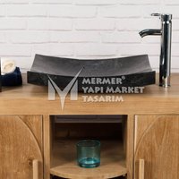 Schwarzer Marmor Blatt Design Waschbecken - Handarbeit, 100% Naturstein von MarbleDesignMarket