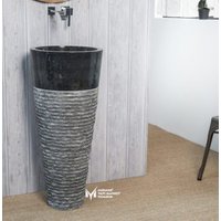 Schwarzer Marmor Split Face Design Sockel Waschbecken - Handarbeit, 100% Naturstein von MarbleDesignMarket