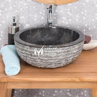 Schwarzes Marmor Design Split Face Außen Runder Waschtisch - Handgefertigt, %100 Naturstein, Badezimmer von MarbleDesignMarket