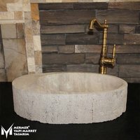 Silber Travertin Aussenstrahlwaschbecken - Handgefertigt, 100% Naturstein, Waschbecken von MarbleDesignMarket