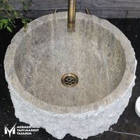 Silber Travertin Design Split Face Waschbecken - Handarbeit, 100% Naturstein von MarbleDesignMarket