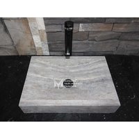 Silber Travertin Desing Square Waschbecken - Handgefertigt, 100% Naturstein von MarbleDesignMarket