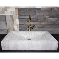 Silber Travertin Modern Square Waschbecken - Handgefertigt, 100% Naturstein von MarbleDesignMarket