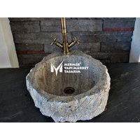 Silber Travertin Split Face Natural Design Waschbecken - Handarbeit, 100% Naturstein von MarbleDesignMarket