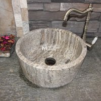 Silber Travertin V Schale Waschbecken - Handgefertigt, 100% Naturstein von MarbleDesignMarket