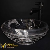 Toros Black Design Split Face V Waschbecken - Handarbeit, %100 Naturstein von MarbleDesignMarket