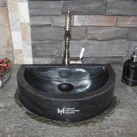 Toros Schwarz D Modell Mini Marmor Waschbecken - Handarbeit, 100% Naturstein von MarbleDesignMarket