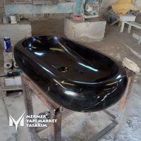 Toros Schwarz Geschwungenes Rechteckiges Waschbecken - Handarbeit, 100% Naturstein von MarbleDesignMarket