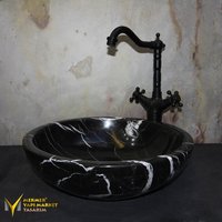 Toros Schwarzes Design Rundwaschbecken - Handarbeit, %100 Naturstein, Wohndekor, Marmor Waschbecken von MarbleDesignMarket