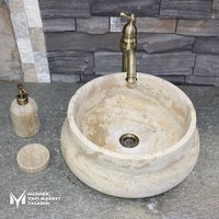 Travertin Birne Design Waschbecken - Handarbeit, 100% Naturstein von MarbleDesignMarket