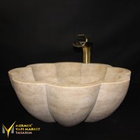 Travertin Daisy Design Waschbecken - Handarbeit, 100% Naturstein, Waschbecken, Wohndekor, Stein Stil von MarbleDesignMarket