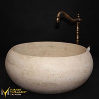 Travertin Geschwungenes Waschbecken - Handarbeit, %100 Naturstein von MarbleDesignMarket