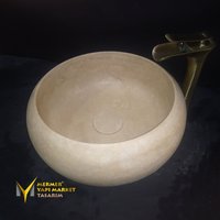 Travertin Geschwungenes Waschbecken - Mit Abflussdeckel Handgefertigt, %100 Naturstein, Badezimmerdesign von MarbleDesignMarket