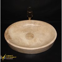 Travertin Oval Design Waschbecken Mit Verstecktem Ablauf - Handarbeit, 100% Naturstein von MarbleDesignMarket