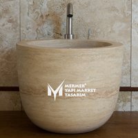 Travertin Oval Wassereimer Design Waschbecken - Handarbeit, 100% Naturstein von MarbleDesignMarket