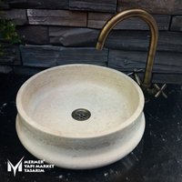 Travertin Rillen Design Rundwaschbecken - Handgefertigt, %100 Naturstein von MarbleDesignMarket