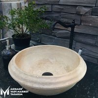 Travertin Sonderdesign Rundwaschbecken - Handgefertigt, %100 Naturstein von MarbleDesignMarket