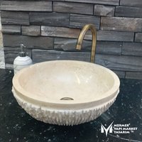 Travertin Sonderdesign Rundwaschbecken - Handgefertigt, %100 Naturstein von MarbleDesignMarket