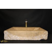 Travertin Sonderdesign Spaltgesicht Rechteckige Spüle - Mit Wasserhahnloch Handarbeit, 100% Naturstein, Waschbecken von MarbleDesignMarket