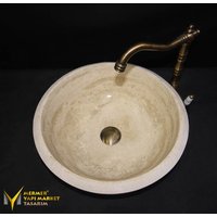 Travertin Spezialschliff Rundwaschbecken - Handarbeit, %100 Naturstein, Wohndekor, Marmor Waschbecken von MarbleDesignMarket