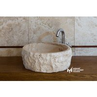 Travertin Split Face Außen Waschbecken - Handgefertigt, %100 Naturstein, Home Decor von MarbleDesignMarket