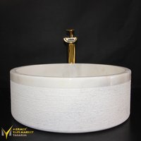 Weiß Gelb Marmoriert Zylinder Waschbecken - Handarbeit, %100 Naturstein von MarbleDesignMarket