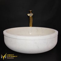 Weiß Gelb Marmoriertes Rundes Waschbecken - Handgefertigt, %100 Naturstein von MarbleDesignMarket