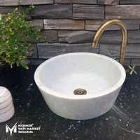 Weiße Marmor V Schale Waschbecken - Handgefertigt, %100 Naturstein von MarbleDesignMarket