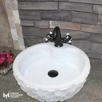 Weiße Marmor Vertikale Spaltschale Waschbecken - Handgefertigt, %100 Naturstein von MarbleDesignMarket