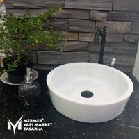 Weißer Marmor Zylinder Schale Waschbecken - Handgefertigt, %100 Naturstein, Badezimmer Design von MarbleDesignMarket