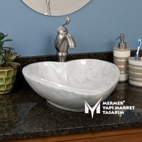 Weißes Marmor Herz Design Waschbecken - Handarbeit, 100% Naturstein von MarbleDesignMarket