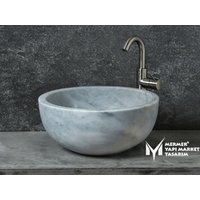 Wolkengrauer Marmor Tiefes Rundes Waschbecken - %100 Handgefertigt von MarbleDesignMarket