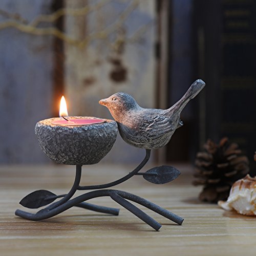 Marbrasse Vogel kerzenhalter, Metall dekorative Teelicht kerzenhalter für Tisch, Vintage Heimdekoration kerzenständer(Grau Schwarz) von Marbrasse