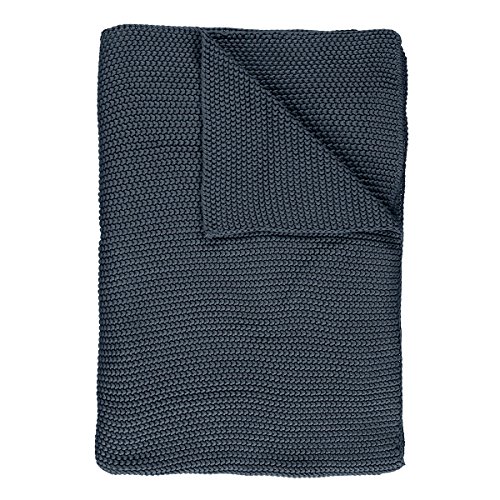 Marc O Polo Strick Dekokissen Plaid Nordic Knit Smoke Blue Plaid 130x170 cm von Marc O'Polo