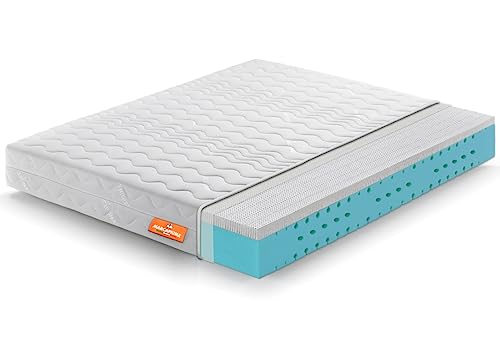 Marcapiuma Doppelmatratze Essential Latex Gel 150x190 h 21 cm Härtegrad H3 Mittel/Fest Orthopädische Kaltschaummatratze 9 Zonen Komfort Abziehbar Bezug Öko-Tex gegen Milbe Atmungsaktiv Made in Italy von Marcapiuma