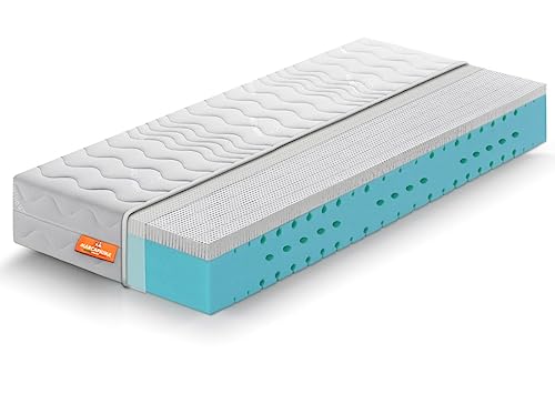 Marcapiuma Einzelmatratze Essential Latex Gel 90x200 h 21 cm Härtegrad H3 Mittel/Fest Orthopädische Kaltschaummatratze 9 Zonen Komfort Abziehbar Bezug Öko-Tex gegen Milbe Atmungsaktiv Made in Italy von Marcapiuma