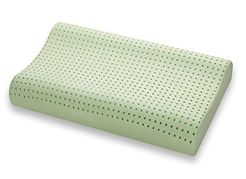 Marcapiuma Kissen aus Memory Bio Green Natur mit Heilkräutern Doppelwelle - Kopfkissen Memory Bio mit Bezug 100% Baumwolle Medizinprodukt CE Detektion 19% Orthopädisch milbendicht Made in Italy von Marcapiuma