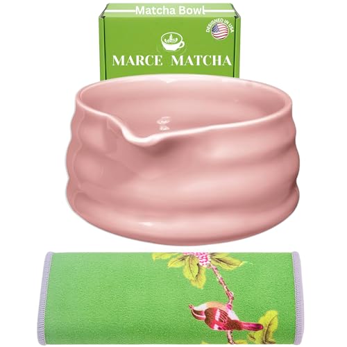 Marce Matcha-Schüssel-Set – Matcha-Schüssel mit Ausguss und Handtuch – Erhöhen Sie Ihr Matcha-Ritual mit Eleganz und Qualität (Rosa) von Marce