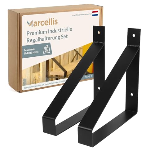 Marcellis Premium Regalhalterung für 25cm Breite Bretter - Set von 2 Hochbelastbaren Regalwinkeln (80kg Traglast) - Hochwertige Verarbeitung und Befestigungsmaterial - 250x40x252 mm (HxBxD) von Marcellis