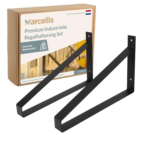 Marcellis Premium Regalhalterung XXL für 40cm Breite Bretter - Set von 2 Hochbelastbaren Regalwinkeln (80kg Traglast) - Hochwertige Verarbeitung und Befestigungsmaterial - 250x40x402 mm (HxBxD) von Marcellis