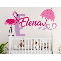 Flamingo Pink Name Und Initial Wandtattoo Baby Junge - Wandsticker Aus Vinyl von MarcelloSellingWorld