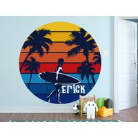 Sunset Wanddekor - Wandkunst Tapete Surf Sommer Individuelles Wandtattoo Individueller Namensaufkleber Zimmer 3D Druck von MarcelloSellingWorld