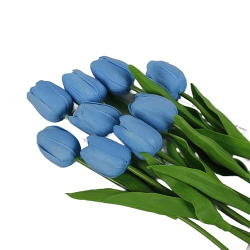 10 Stück realistische Tulpen künstliche Blumen Blumenstrauß für Hochzeit und Zuhause Wohnzimmer Dekoration mit zuschneidbaren Stielen (33 cm hellblau) von Marchfunny