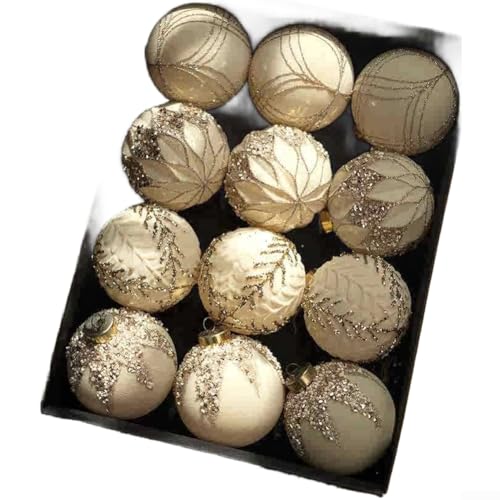 Beflocktes Weihnachtsbaumschmuck-Set mit 12 Stück, mit nicht traditionellen Formen und europäischem Stil für elegante Feiertagsausstellung (cremefarben) von Marchfunny