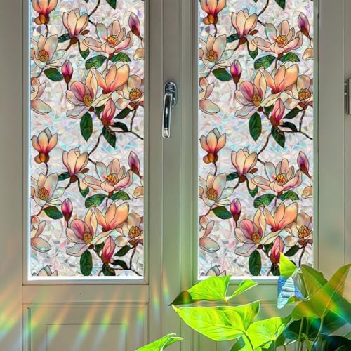 Fensterfolie mit lebendigem Blumendesign, schützt vor UV-Strahlen und erhöht die Privatsphäre, 43 x 500 cm von Marchfunny