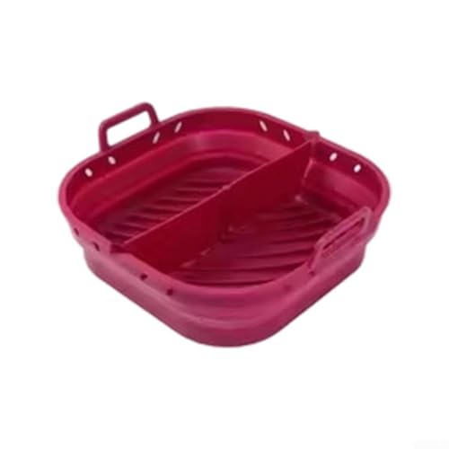 Für Luftfritteuse kompatibles Silikon-Backblech, faltbar mit Ölauslauf für müheloses Kochen (faltbares Quadrat rot) von Marchfunny