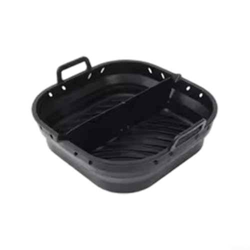 Für Luftfritteuse kompatibles Silikon-Backblech, faltbar mit Ölauslauf für müheloses Kochen (faltbares Quadrat schwarz) von Marchfunny