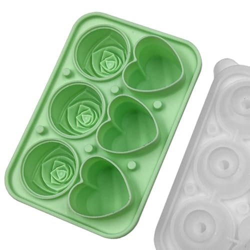 Fun Rose Heart Eiswürfelform aus flexiblem Silikon mit Trichterdeckel für einfache Eiswürfelherstellung (hellgrün) von Marchfunny