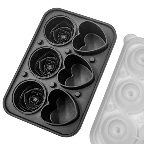 Fun Rose Heart Eiswürfelform aus flexiblem Silikon mit Trichterdeckel für einfache Eiswürfelherstellung (schwarz) von Marchfunny